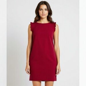 Nicole Miller Red Shift Dress Ruffle Cap Sleeves Size 12 Mini Lightweight